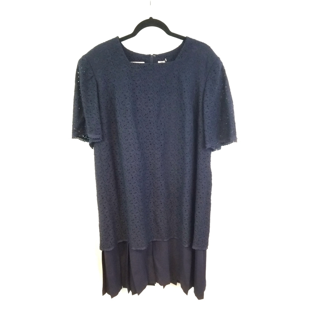 Chaus Woman Size 18W Blue Dress Lace Pleated
